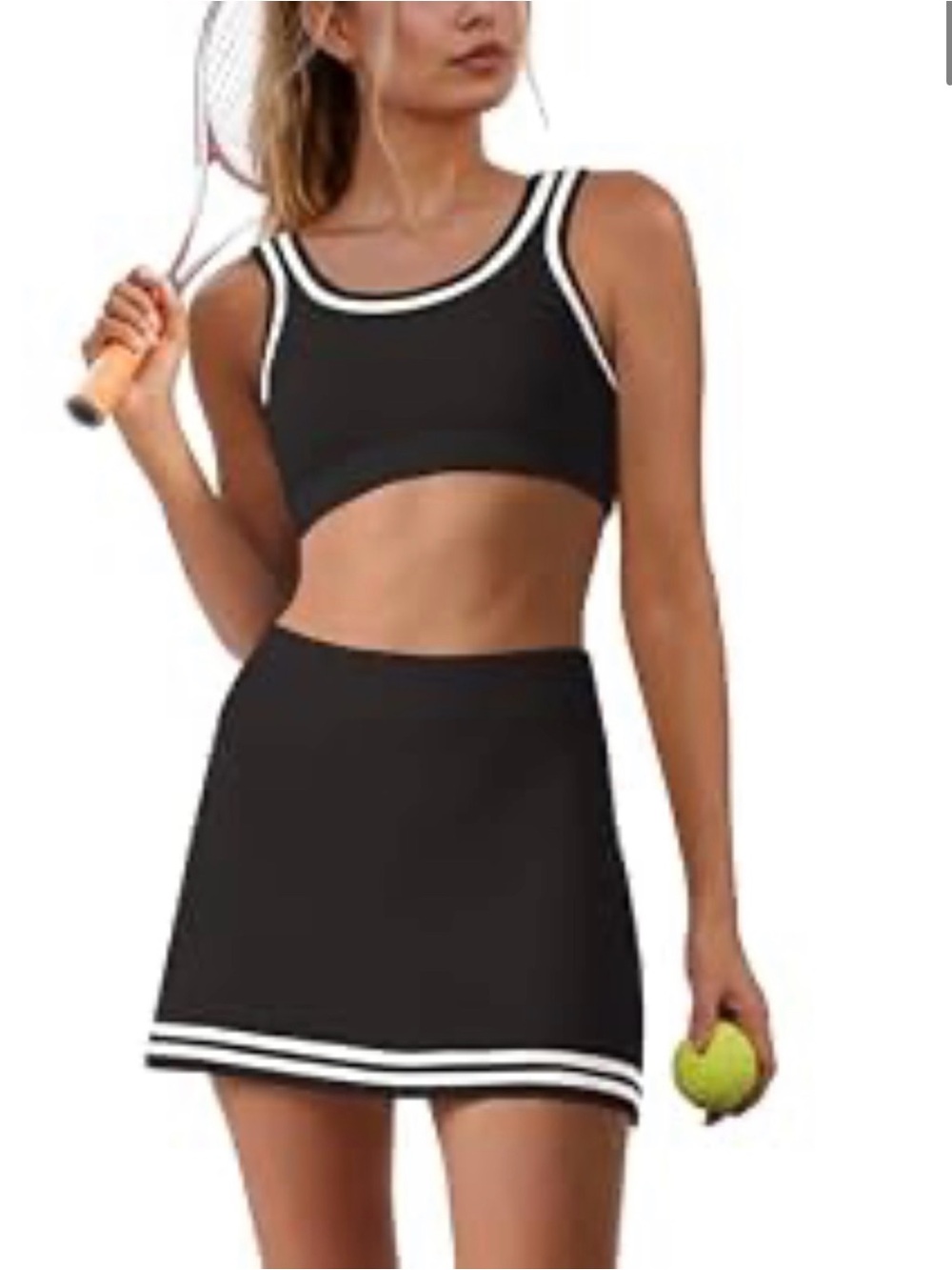 2 piece set tennis skirt w shirts tank top black white s